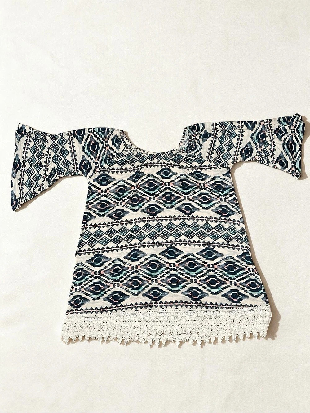 Geometric Embroidered Tunic in Cream & Black Dress